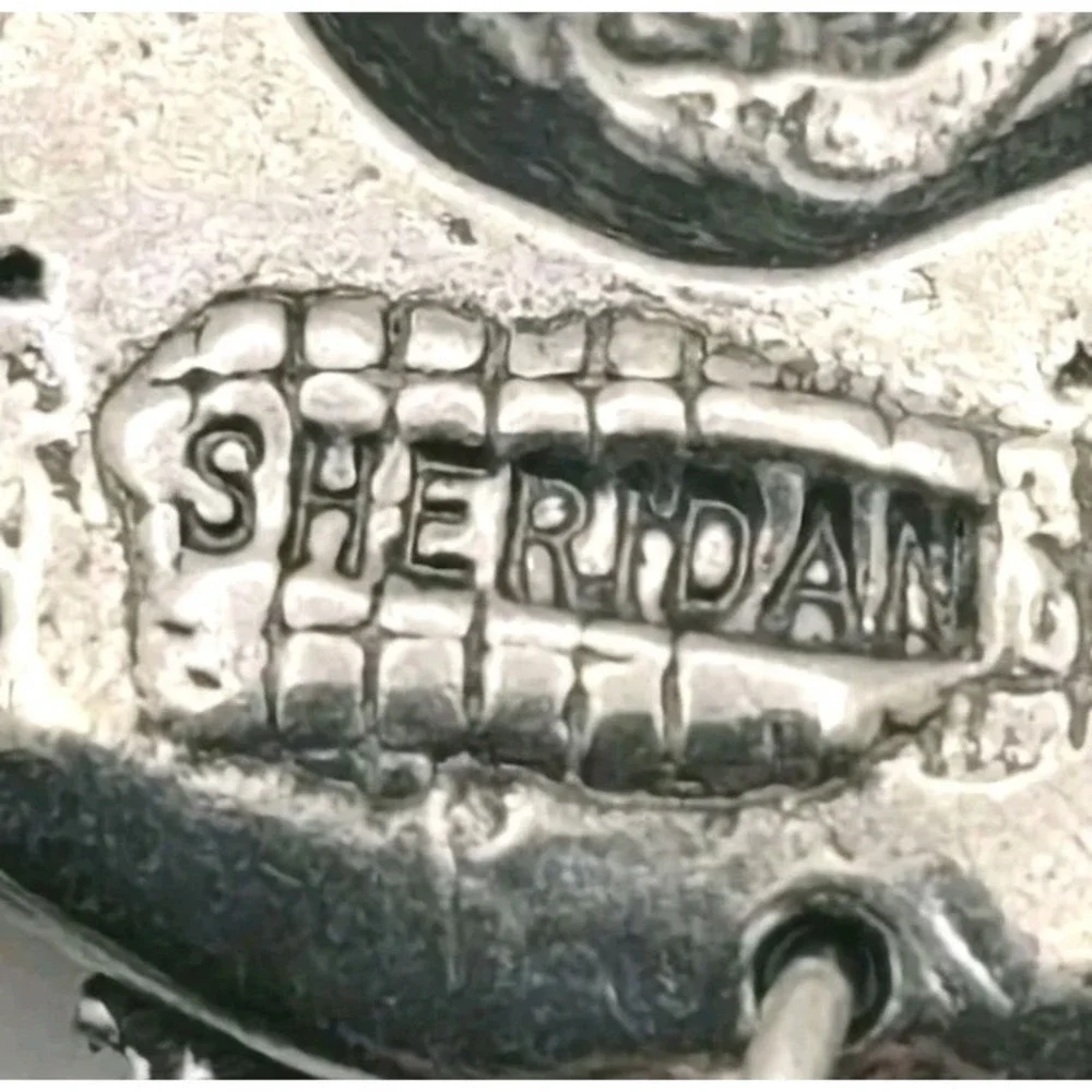 Vintage Sheridan Pewter‎ Hat Brooch Pin Signed Gardening Charms Cottagecore